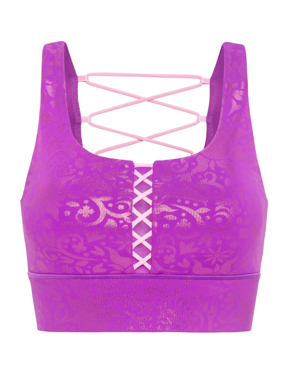 CROWNED ATHLETICS Purple Jacquard Purple Lace-Up Back Sports Bra